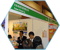 图为介绍着长崎风光，宣传长崎信息产业发展聚集计划的长崎展台
